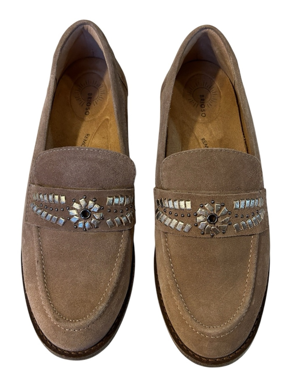 Brisco Suede Loafers Women’s Size 8M Taupe Embellished Comfort Flat Western Boho